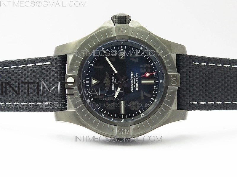 Seawolf 45mm DLC B50 1:1 BestEdition SuperLumed Black Dial Black Numeral Markers on Black Nylon Strap A2824