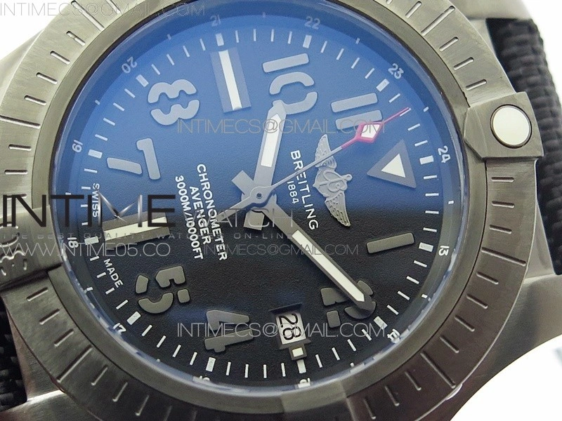 Seawolf 45mm DLC B50 1:1 BestEdition SuperLumed Black Dial Black Numeral Markers on Black Nylon Strap A2824