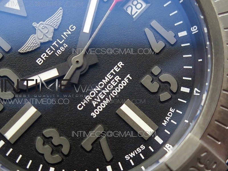Seawolf 45mm DLC B50 1:1 BestEdition SuperLumed Black Dial Black Numeral Markers on Black Nylon Strap A2824