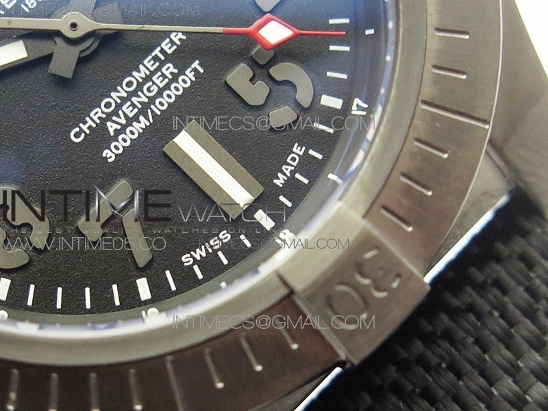 Seawolf 45mm DLC B50 1:1 BestEdition SuperLumed Black Dial Black Numeral Markers on Black Nylon Strap A2824