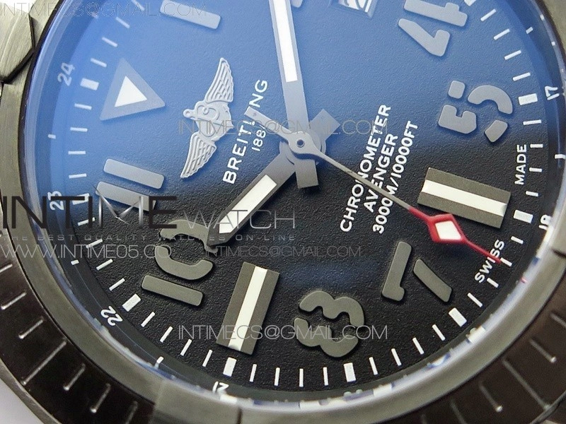 Seawolf 45mm DLC B50 1:1 BestEdition SuperLumed Black Dial Black Numeral Markers on Black Nylon Strap A2824