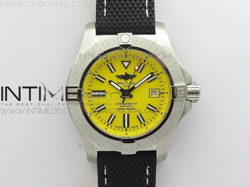 Seawolf 45mm SS B50 1:1 BestEdition SuperLumed Yellow Dial Black Sticks Markers on Black Nylon Strap A2824