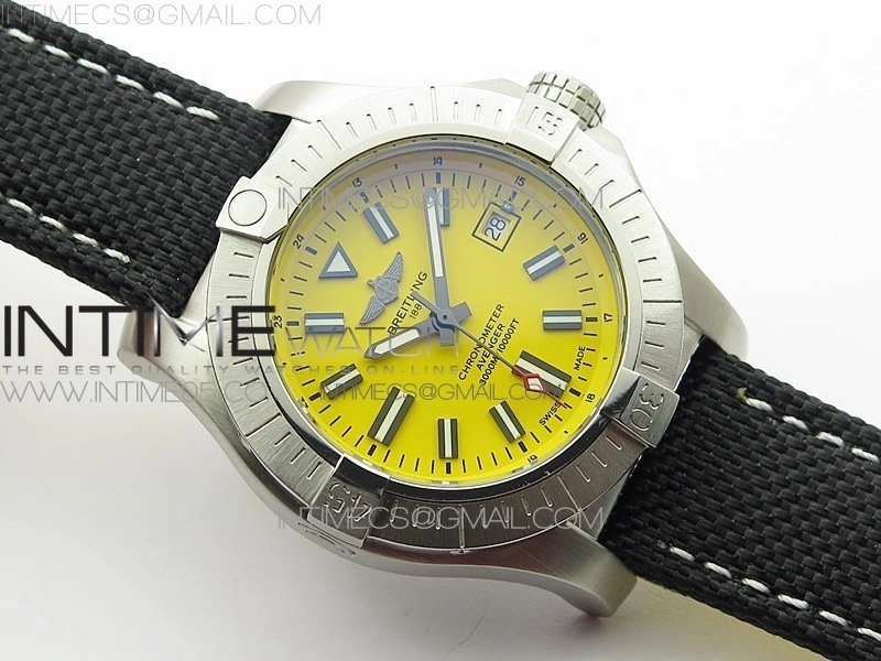 Seawolf 45mm SS B50 1:1 BestEdition SuperLumed Yellow Dial Black Sticks Markers on Black Nylon Strap A2824