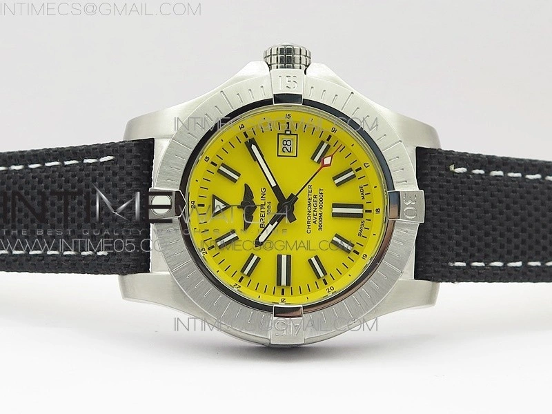 Seawolf 45mm SS B50 1:1 BestEdition SuperLumed Yellow Dial Black Sticks Markers on Black Nylon Strap A2824