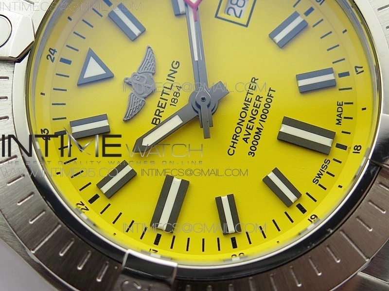 Seawolf 45mm SS B50 1:1 BestEdition SuperLumed Yellow Dial Black Sticks Markers on Black Nylon Strap A2824
