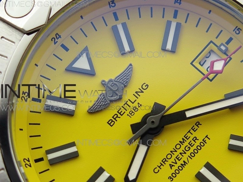 Seawolf 45mm SS B50 1:1 BestEdition SuperLumed Yellow Dial Black Sticks Markers on Black Nylon Strap A2824