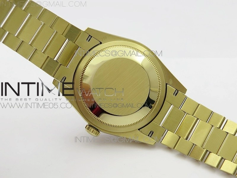 Day-Date 36 128235 YG Crystal BP Best Edition Gray MOP Crystal Marker Dial on YG President Bracelet A2836