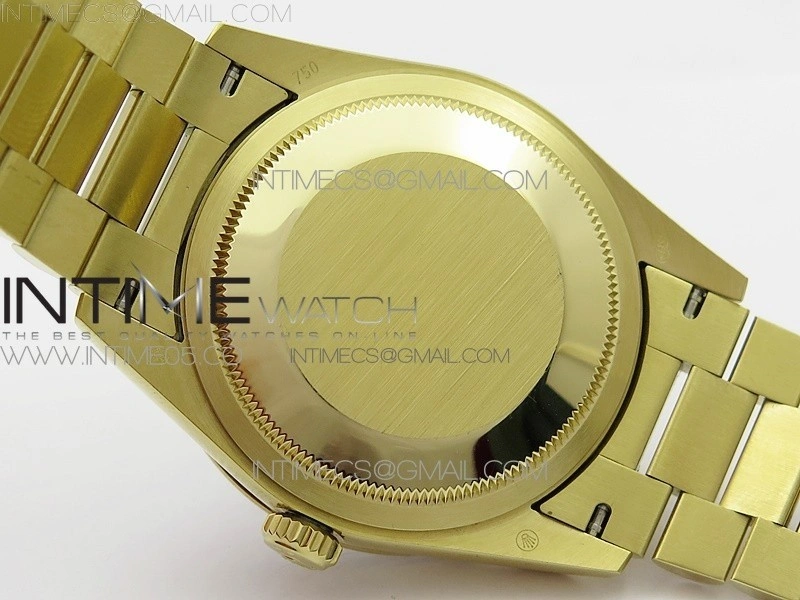 Day-Date 36 128235 YG Crystal BP Best Edition Gray MOP Crystal Marker Dial on YG President Bracelet A2836