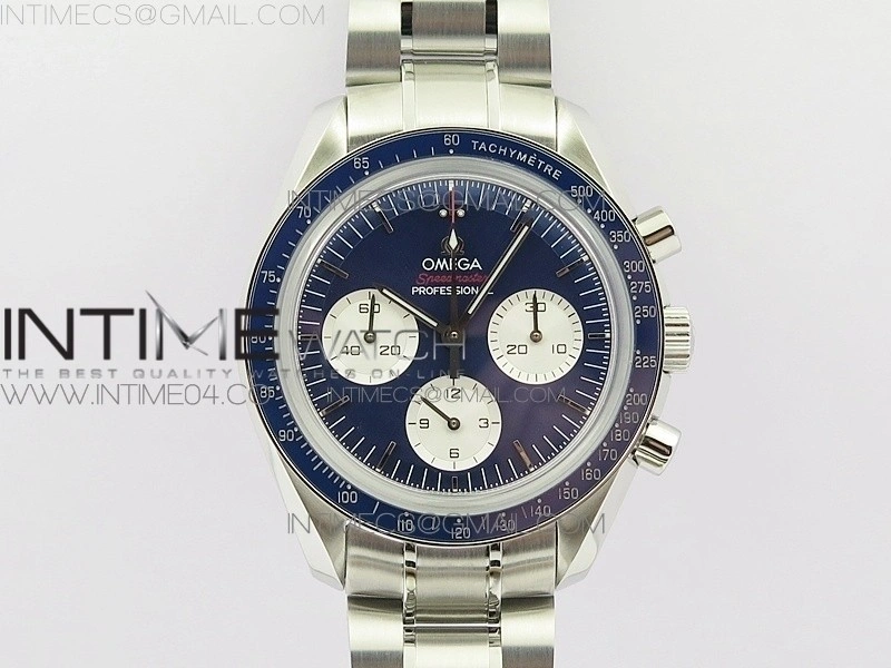 Speedmaster SS Sapphire Crystal Panda Blue dial White subdial on SS Bracelet Manual Winding Chrono Movement