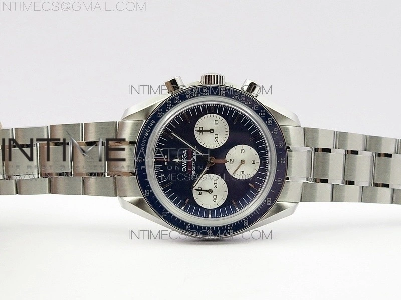 Speedmaster SS Sapphire Crystal Panda Blue dial White subdial on SS Bracelet Manual Winding Chrono Movement