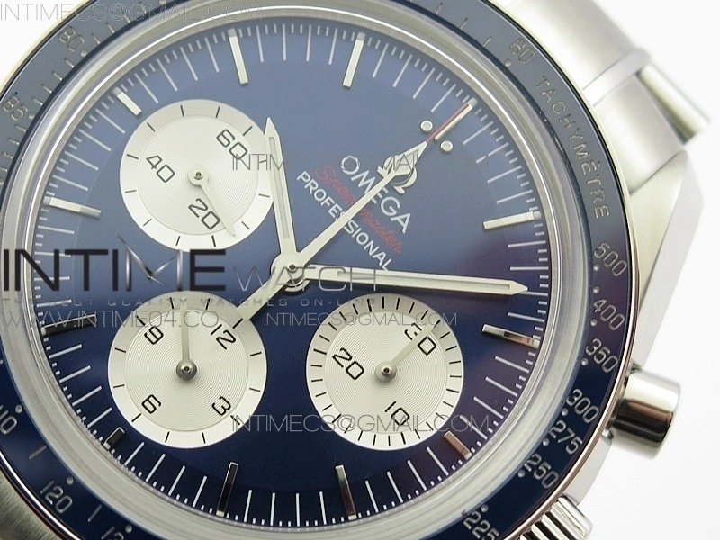 Speedmaster SS Sapphire Crystal Panda Blue dial White subdial on SS Bracelet Manual Winding Chrono Movement