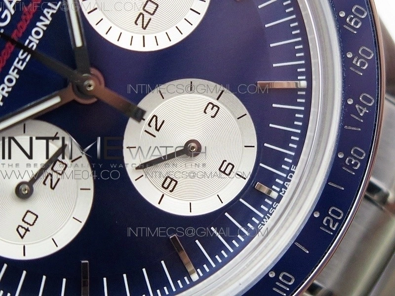 Speedmaster SS Sapphire Crystal Panda Blue dial White subdial on SS Bracelet Manual Winding Chrono Movement