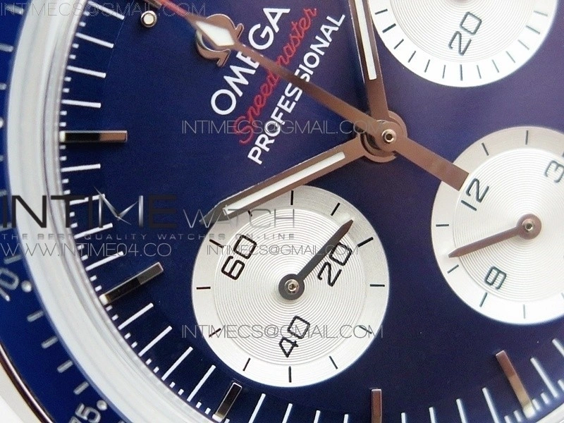 Speedmaster SS Sapphire Crystal Panda Blue dial White subdial on SS Bracelet Manual Winding Chrono Movement
