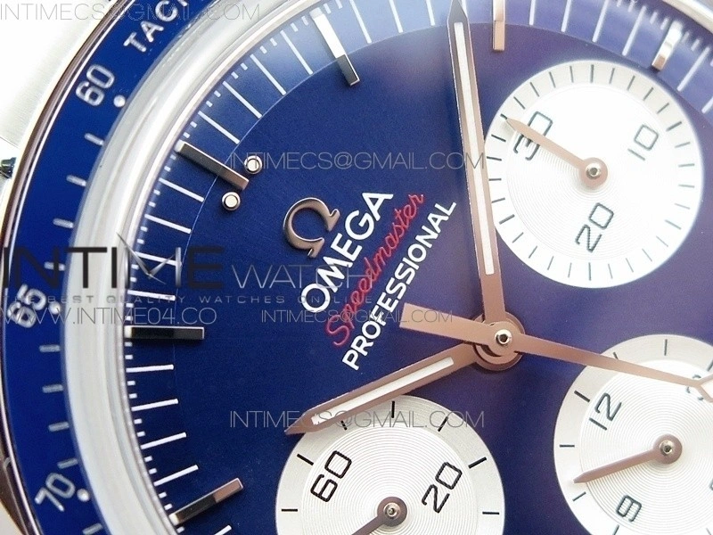 Speedmaster SS Sapphire Crystal Panda Blue dial White subdial on SS Bracelet Manual Winding Chrono Movement