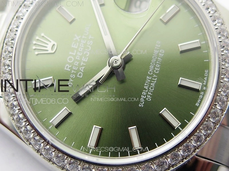 DateJust 31mm 72610 SS Crystals Bezel APSF Best Edition Green Dial Sticks Markers on Oyster Bracelet A2824