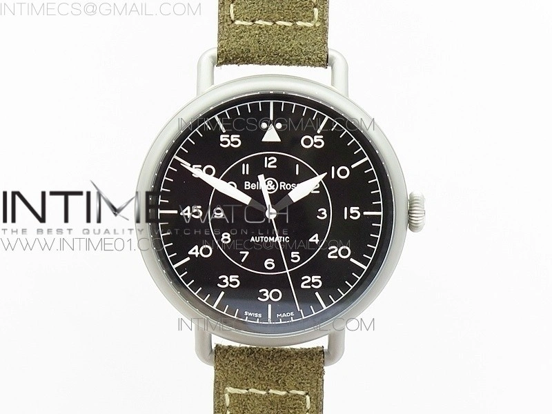 BR WW1-92 Satin-polished steel Case 1:1 Best Edition Black Dial White Markers on Leather Strap MIYOTA 9015