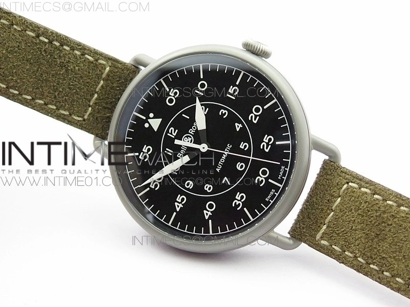 BR WW1-92 Satin-polished steel Case 1:1 Best Edition Black Dial White Markers on Leather Strap MIYOTA 9015