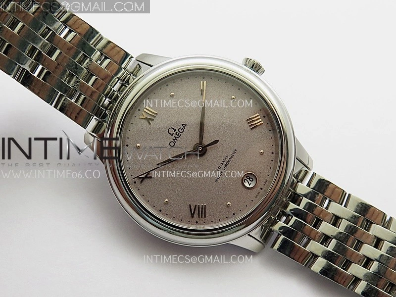 De Ville Prestige 34mm SS VSF 1:1 Best Edition Gray Sandy Dial RG Marker On SS Bracelet A8000