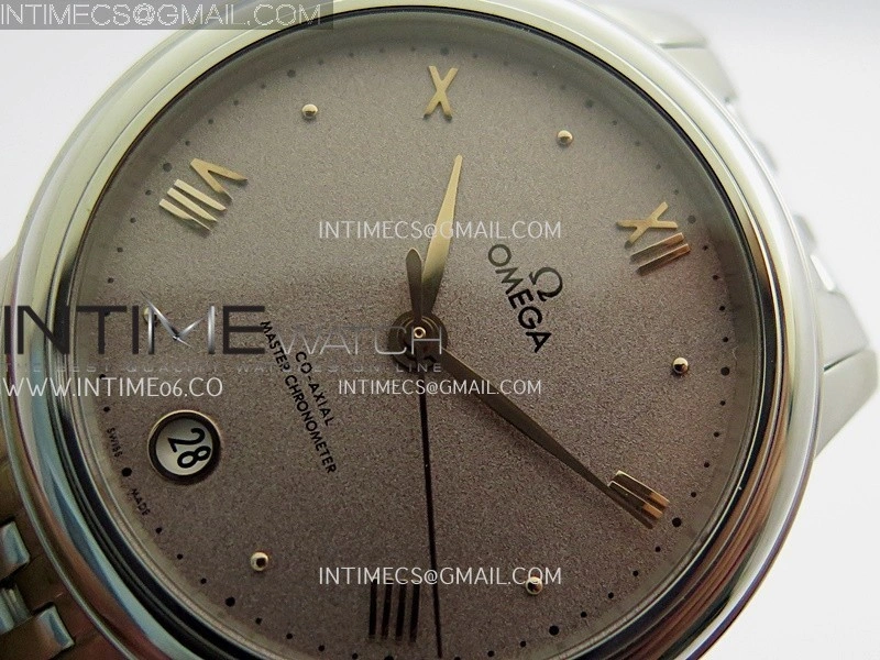 De Ville Prestige 34mm SS VSF 1:1 Best Edition Gray Sandy Dial RG Marker On SS Bracelet A8000