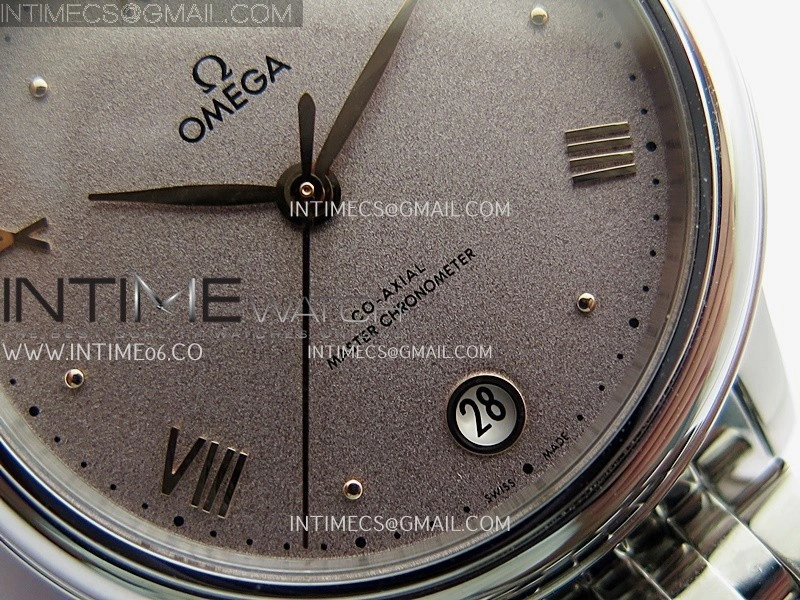 De Ville Prestige 34mm SS VSF 1:1 Best Edition Gray Sandy Dial RG Marker On SS Bracelet A8000