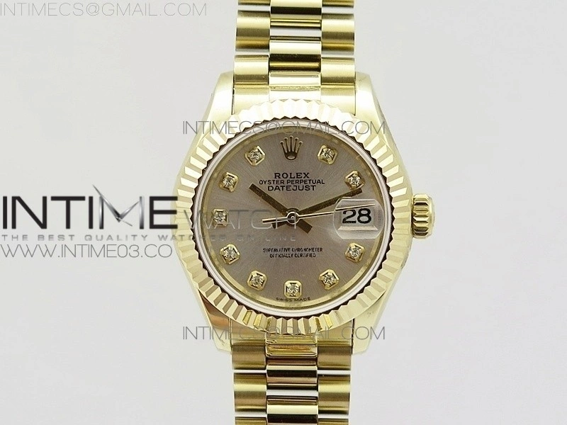 DateJust 28mm YG Diamond Bezel BP Best Edition White Silver Dial on YG Bracelet ETA2671