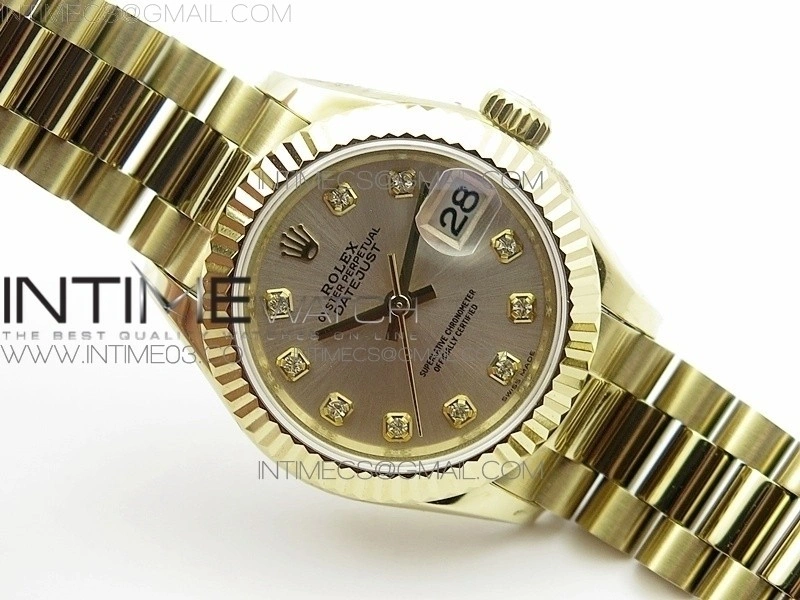 DateJust 28mm YG Diamond Bezel BP Best Edition White Silver Dial on YG Bracelet ETA2671