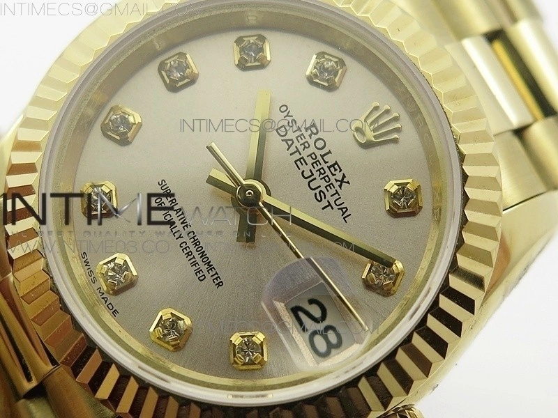 DateJust 28mm YG Diamond Bezel BP Best Edition White Silver Dial on YG Bracelet ETA2671