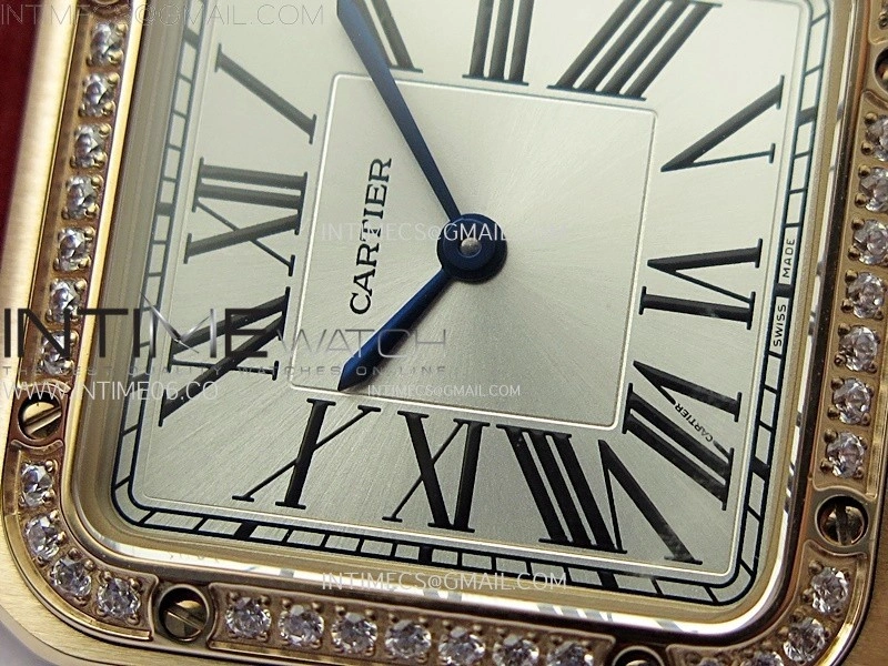 Santos Dumont 38mm RG Diamonds Bezel F1F Best Edition Silver Dial on Red Leather Strap Quartz