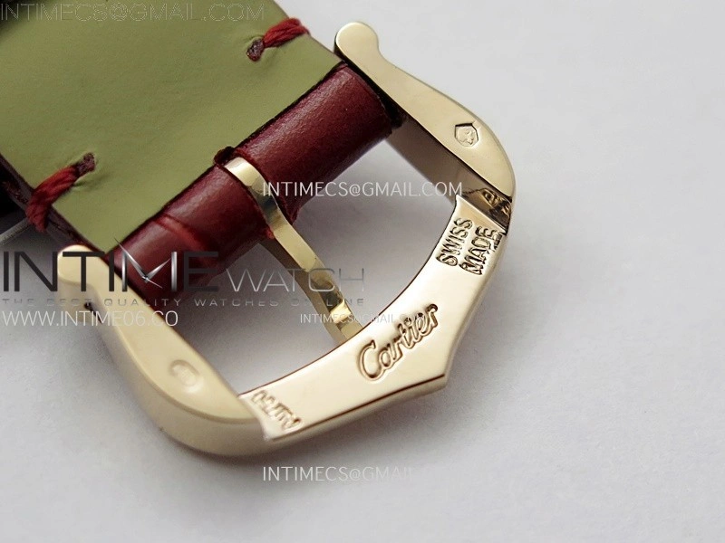 Santos Dumont 38mm RG Diamonds Bezel F1F Best Edition Silver Dial on Red Leather Strap Quartz