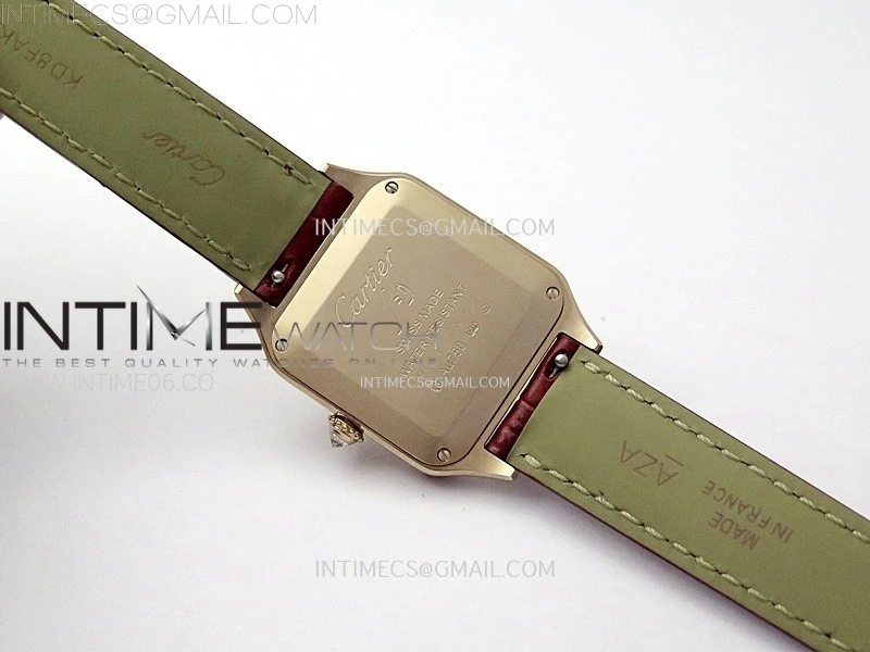 Santos Dumont 38mm RG Diamonds Bezel F1F Best Edition Silver Dial on Red Leather Strap Quartz