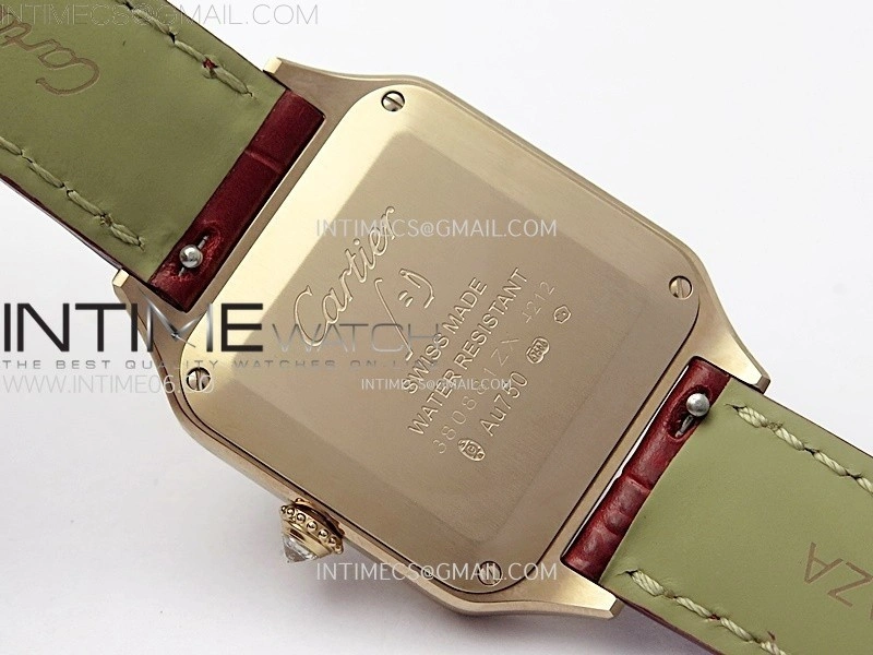 Santos Dumont 38mm RG Diamonds Bezel F1F Best Edition Silver Dial on Red Leather Strap Quartz