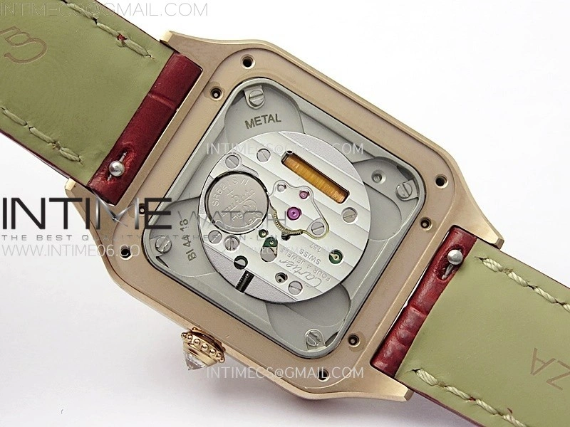 Santos Dumont 38mm RG Diamonds Bezel F1F Best Edition Silver Dial on Red Leather Strap Quartz