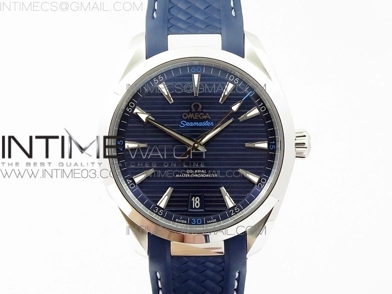 Aqua Terra 150M Master Chronometers VSF 1:1 Best Deep Blue Dial Silver Second Hand on Light Blue Rubber Strap A8900 Super Clone