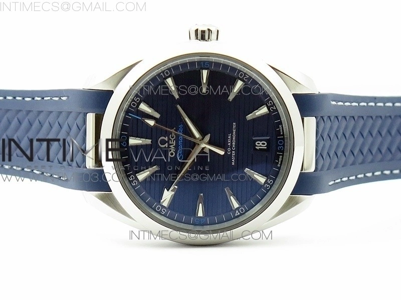 Aqua Terra 150M Master Chronometers VSF 1:1 Best Deep Blue Dial Silver Second Hand on Light Blue Rubber Strap A8900 Super Clone