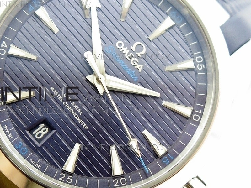 Aqua Terra 150M Master Chronometers VSF 1:1 Best Deep Blue Dial Silver Second Hand on Light Blue Rubber Strap A8900 Super Clone