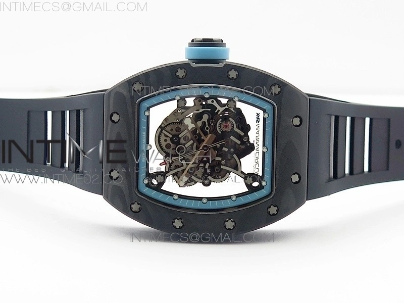 RM055 Carbon Case KVF Best Edition Carbon Bezel Skeleton Dial Blue Crown on black Rubber Strap MIYOTA8215