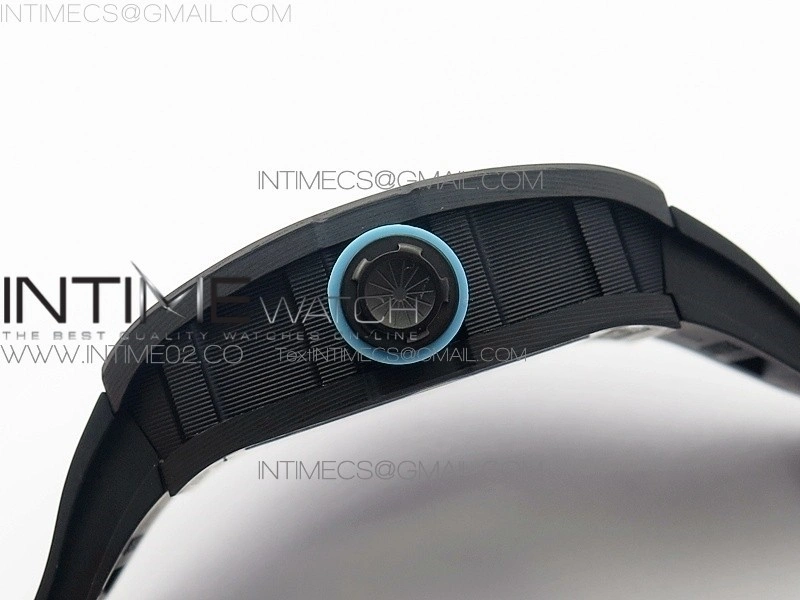 RM055 Carbon Case KVF Best Edition Carbon Bezel Skeleton Dial Blue Crown on black Rubber Strap MIYOTA8215