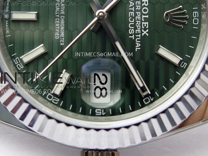 DateJust 41mm 126334 904 SS AR+F V2 1:1 Best Edition Fluted Bezel Motif Green Dial Sticks Markers on Oyster Bracelet DD3235