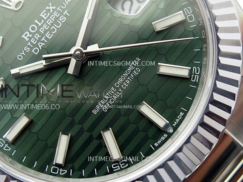 DateJust 41mm 126334 904 SS AR+F V2 1:1 Best Edition Fluted Bezel Motif Green Dial Sticks Markers on Oyster Bracelet DD3235