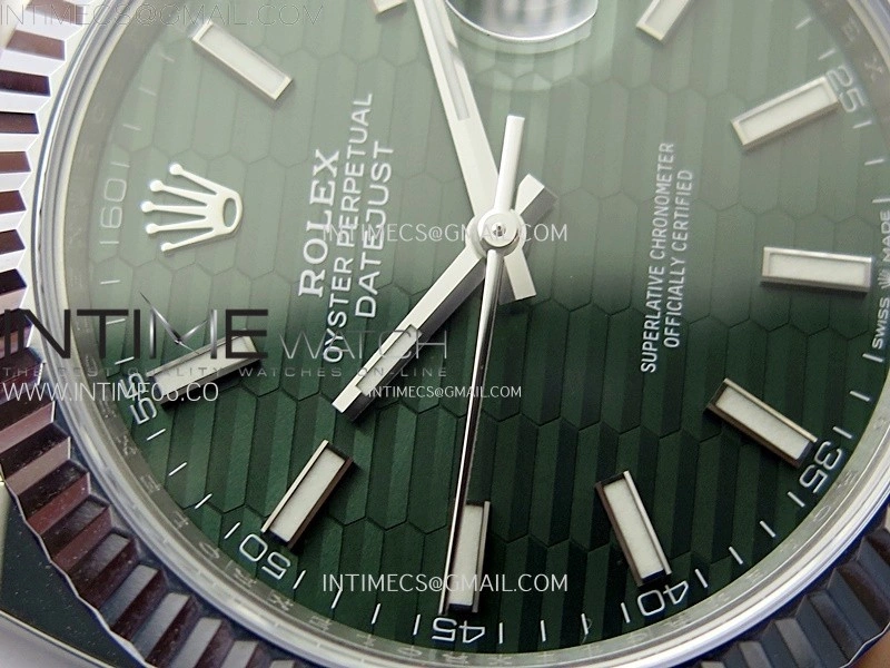 DateJust 41mm 126334 904 SS AR+F V2 1:1 Best Edition Fluted Bezel Motif Green Dial Sticks Markers on Oyster Bracelet DD3235