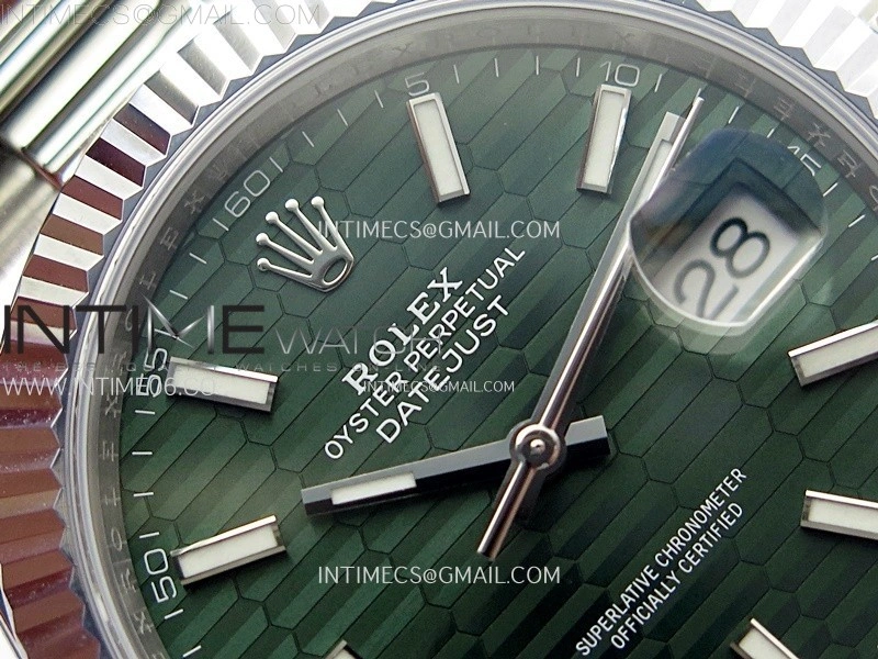 DateJust 41mm 126334 904 SS AR+F V2 1:1 Best Edition Fluted Bezel Motif Green Dial Sticks Markers on Oyster Bracelet DD3235