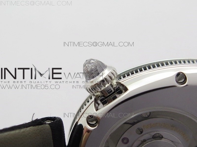 Reine de Naples 8928BB 33mm SS ZF 1:1 Best Edition White MOP Dial Roman Markers Diamonds Bezel on Black Fabric Strap A537