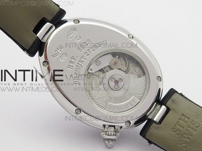 Reine de Naples 8928BB 33mm SS ZF 1:1 Best Edition White MOP Dial Roman Markers Diamonds Bezel on Black Fabric Strap A537