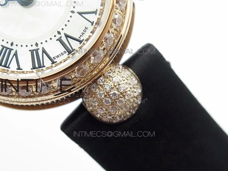 Reine de Naples 8928BB 33mm RG ZF 1:1 Best Edition White MOP Dial Roman Markers Diamonds Bezel on Black Fabric Strap A537