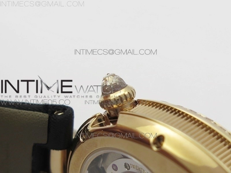 Reine de Naples 8928BB 33mm RG ZF 1:1 Best Edition White MOP Dial Roman Markers Diamonds Bezel on Black Fabric Strap A537