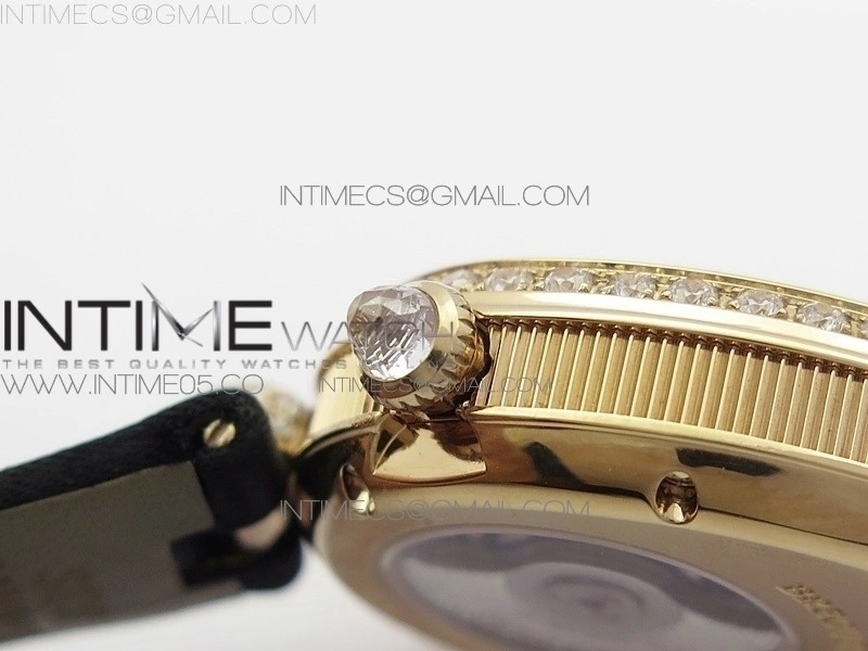 Reine de Naples 8928BB 33mm RG ZF 1:1 Best Edition White MOP Dial Roman Markers Diamonds Bezel on Black Fabric Strap A537