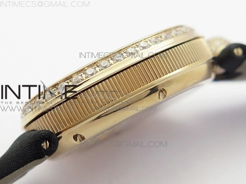 Reine de Naples 8928BB 33mm RG ZF 1:1 Best Edition White MOP Dial Roman Markers Diamonds Bezel on Black Fabric Strap A537