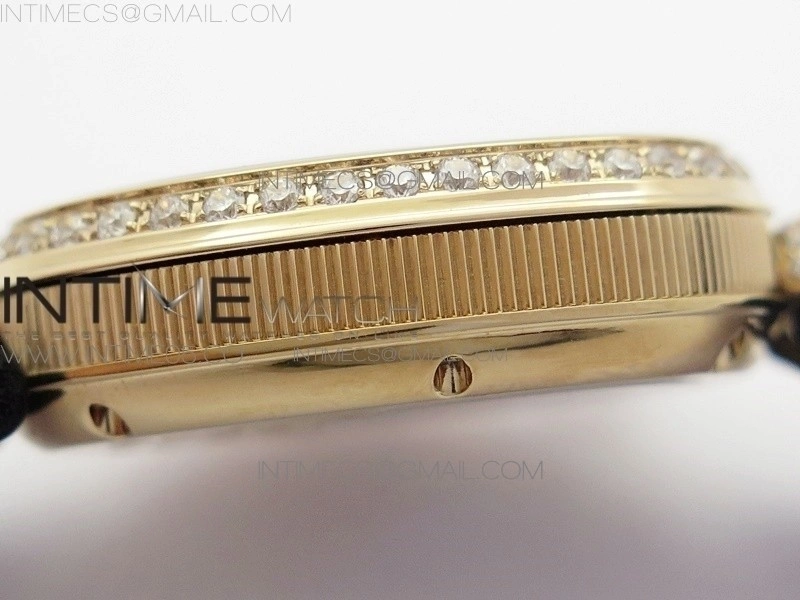 Reine de Naples 8928BB 33mm RG ZF 1:1 Best Edition White MOP Dial Roman Markers Diamonds Bezel on Black Fabric Strap A537