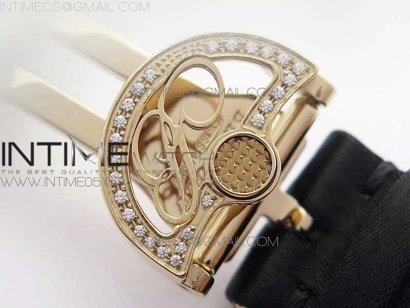 Reine de Naples 8928BB 33mm RG ZF 1:1 Best Edition White MOP Dial Roman Markers Diamonds Bezel on Black Fabric Strap A537