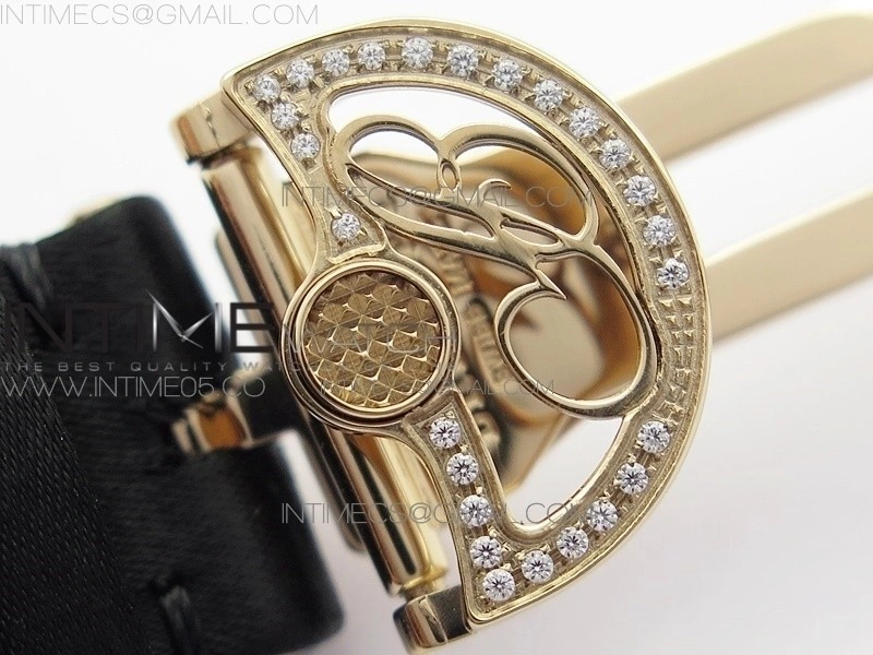 Reine de Naples 8928BB 33mm RG ZF 1:1 Best Edition White MOP Dial Roman Markers Diamonds Bezel on Black Fabric Strap A537